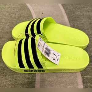 Adidas Lucid Lemon Slides with Black Stripes